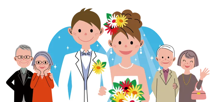 （結婚式でほほえむご家族のイメージ画像）